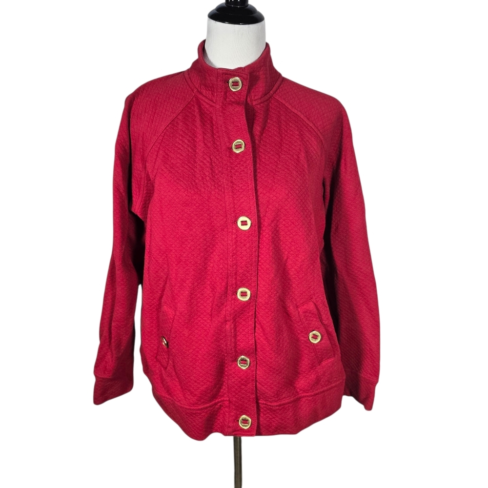 Charter Club Relaxed Size 1X Red with Gold Buttons Quilted Jacket